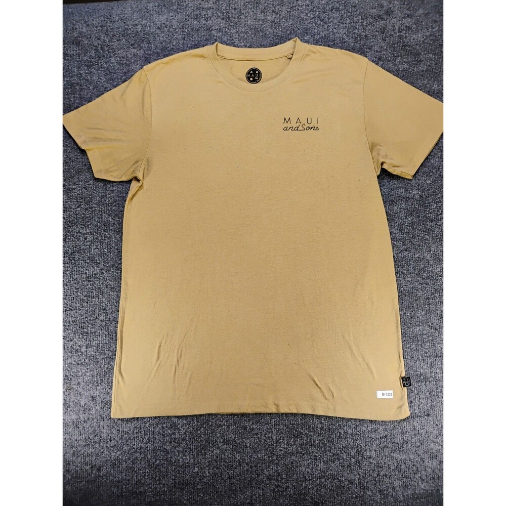 lMaui and Sons Mens Large Tan T Shirt Surf Skate Logo Graphic Back Print Tee